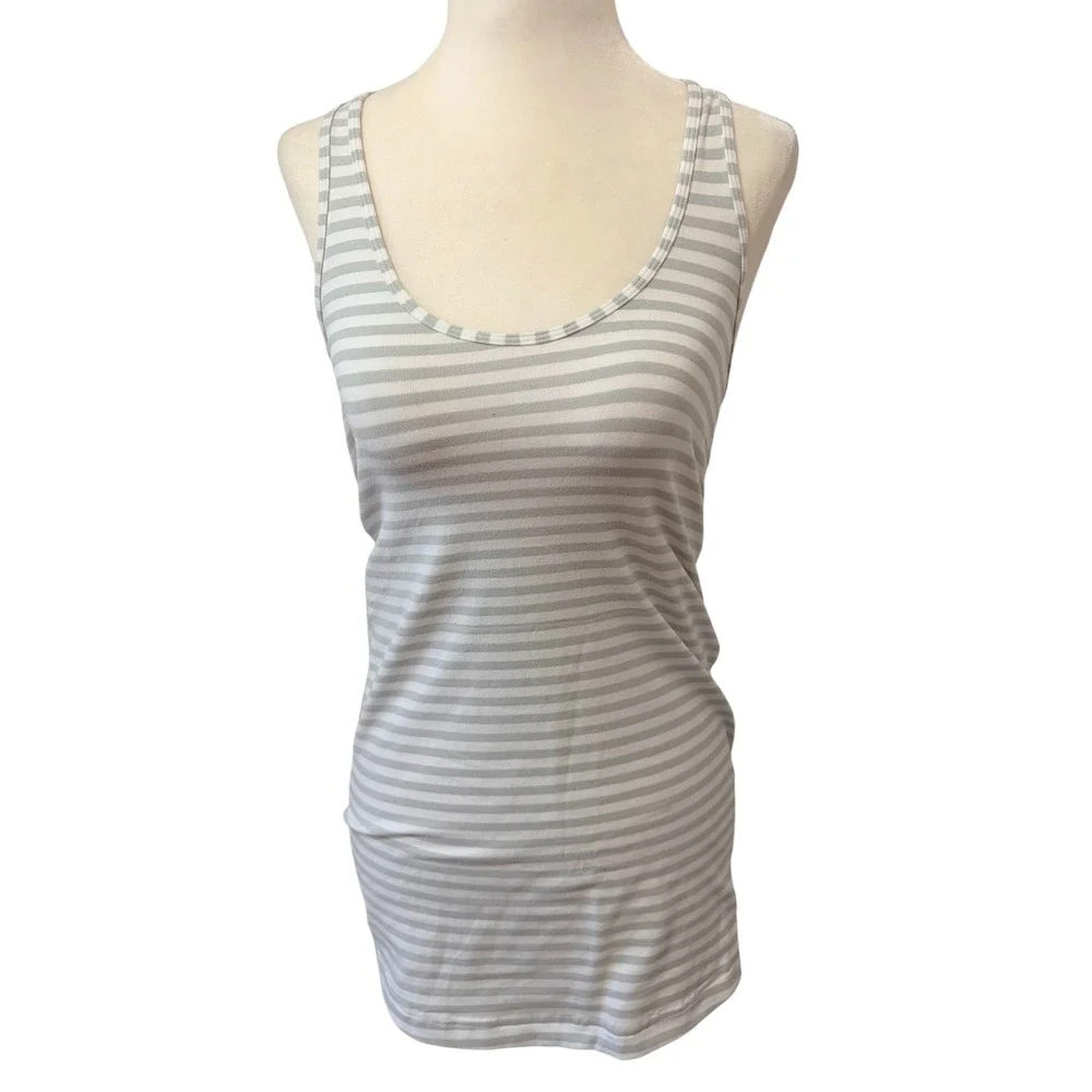 Lululemon Cool Racerback Tank Size 8  Top Grey White Striped Activewear Tank - Picture 2 of 6